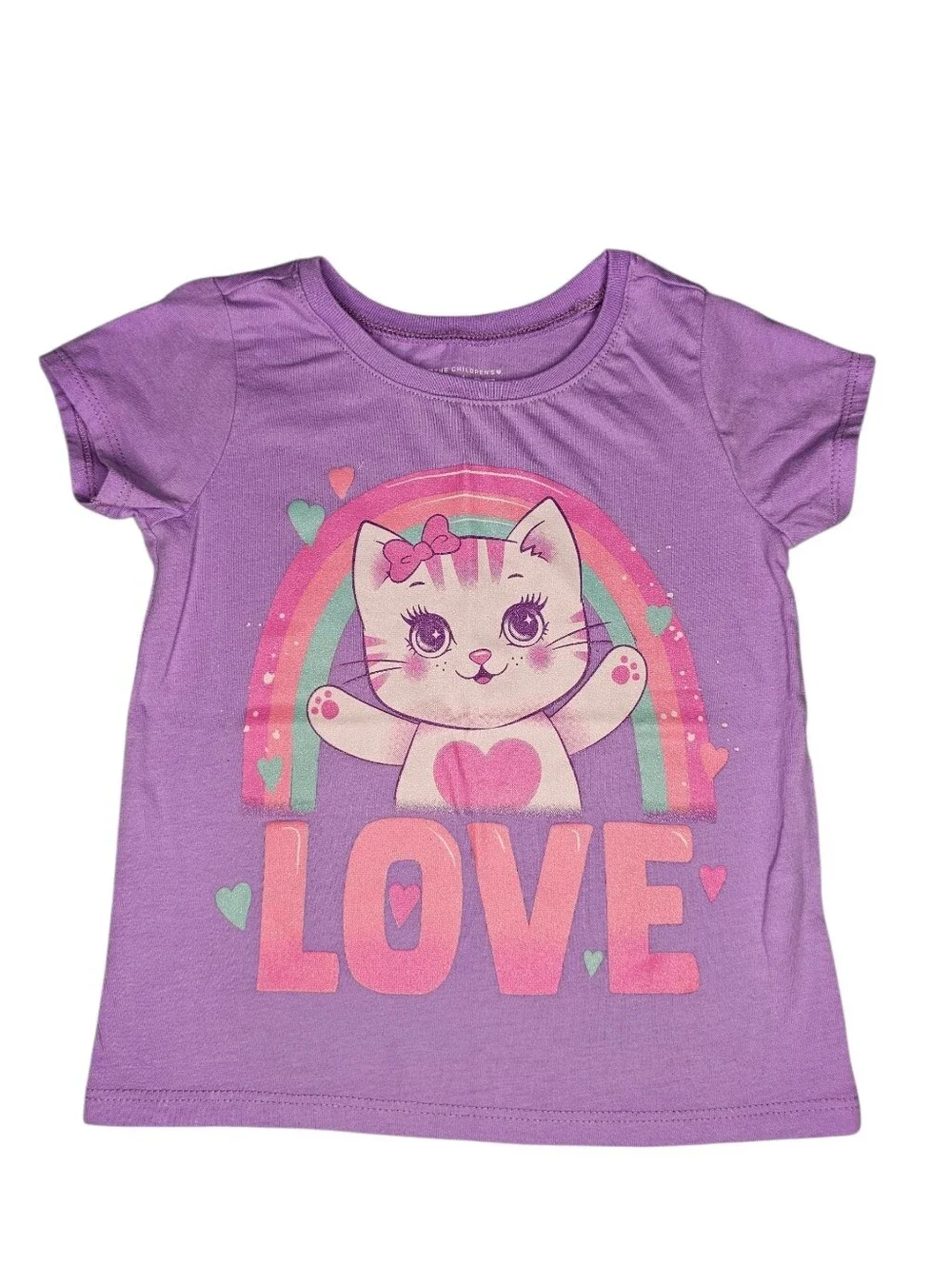 The Children's Place Lavender Cat LOVE Tee with Rainbow Accents